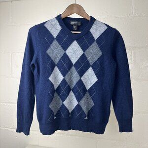 Merino Wool V Neck Sweater Womens XL  Argyle Blue Gray by Harrison Davis